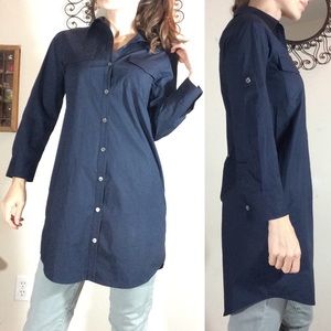 Theory Black Button Up Tunic Blouse Collared